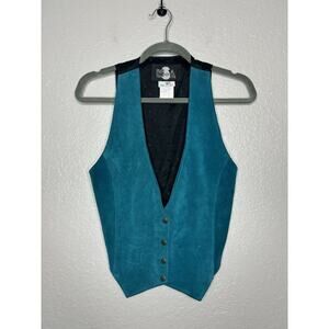 Phoenix USA Frontier Style Split Leather Vest Blue Western Vintage Small